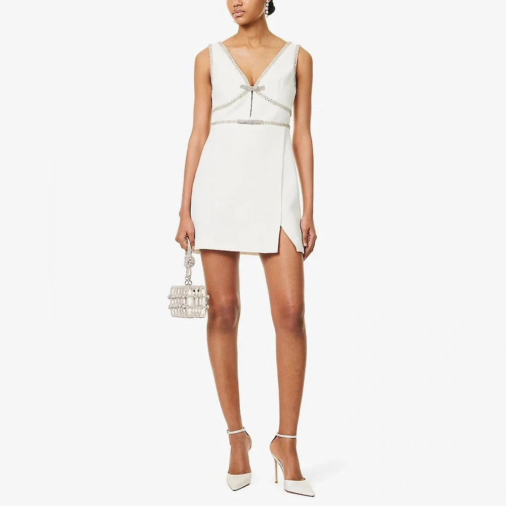 Self-Portrait White Midi Dress with Silver Accents - Picture 2 of 6